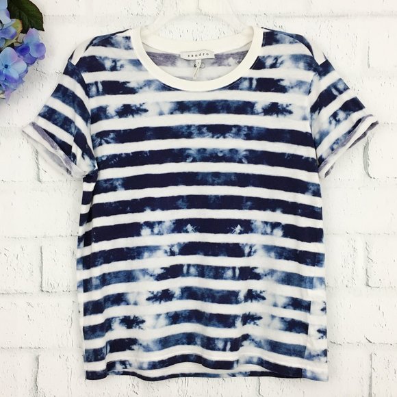 Sandro Black and White Striped Short Sleeve Tee - Picture 2 of 8
